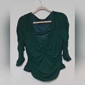 torrid Forest Green Ruched V-Neck Blouse size 0